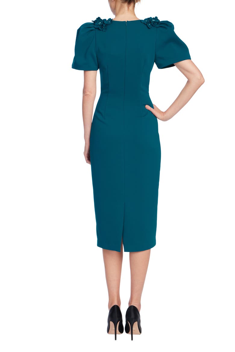 Beaded Flower Stretch Crepe Cocktail Dress, Alternate, color, DARK TEAL