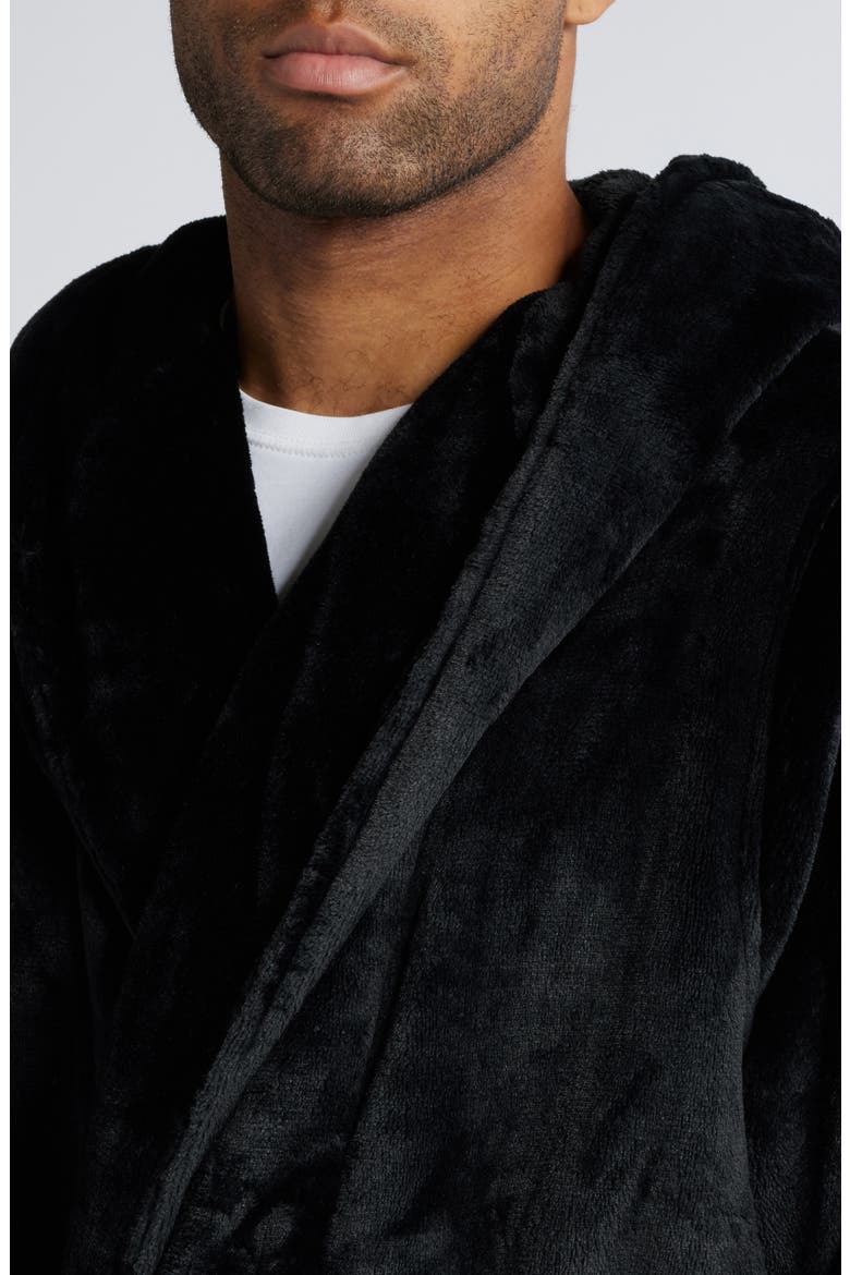 Fleece Hooded Robe, Alternate, color, BLACK