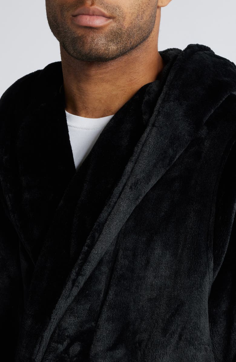 Nordstrom Fleece Hooded Robe, Alternate, color, Black