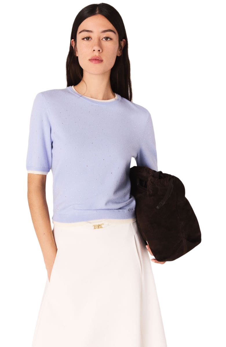 maje 100% wool short-sleeve sweater, Main, color, Blue