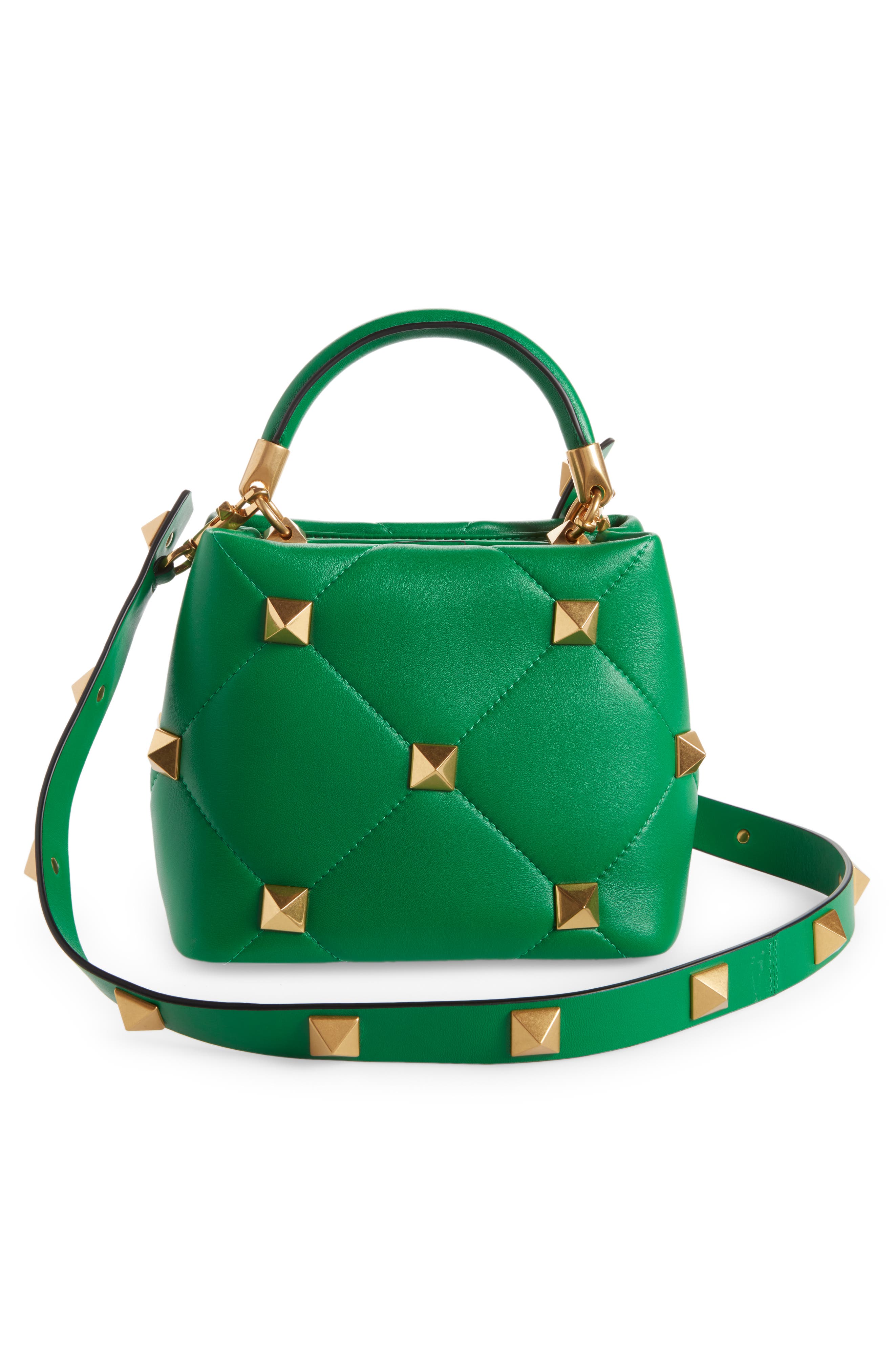 Valentino Garavani Roman Stud Leather Top Handle Bag, Alternate, color, 