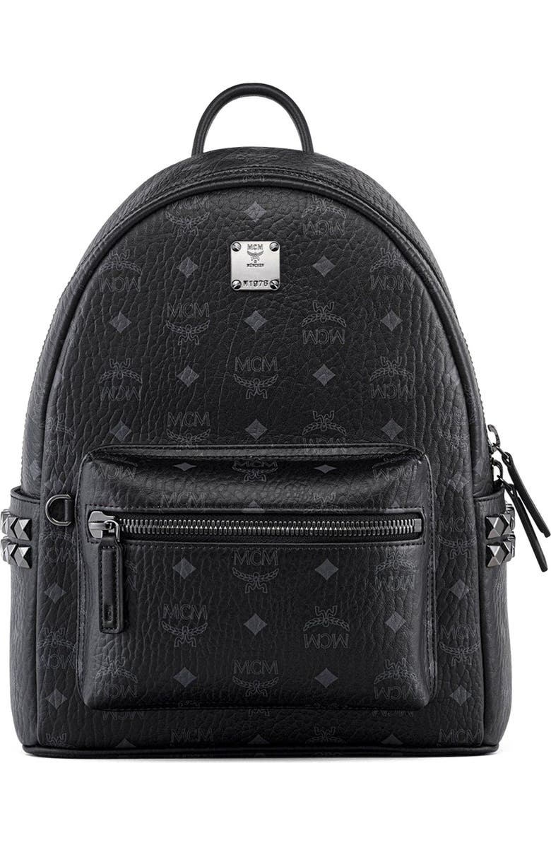 MCM Stark Side Studs Backpack in Visetos, Alternate, color, Black