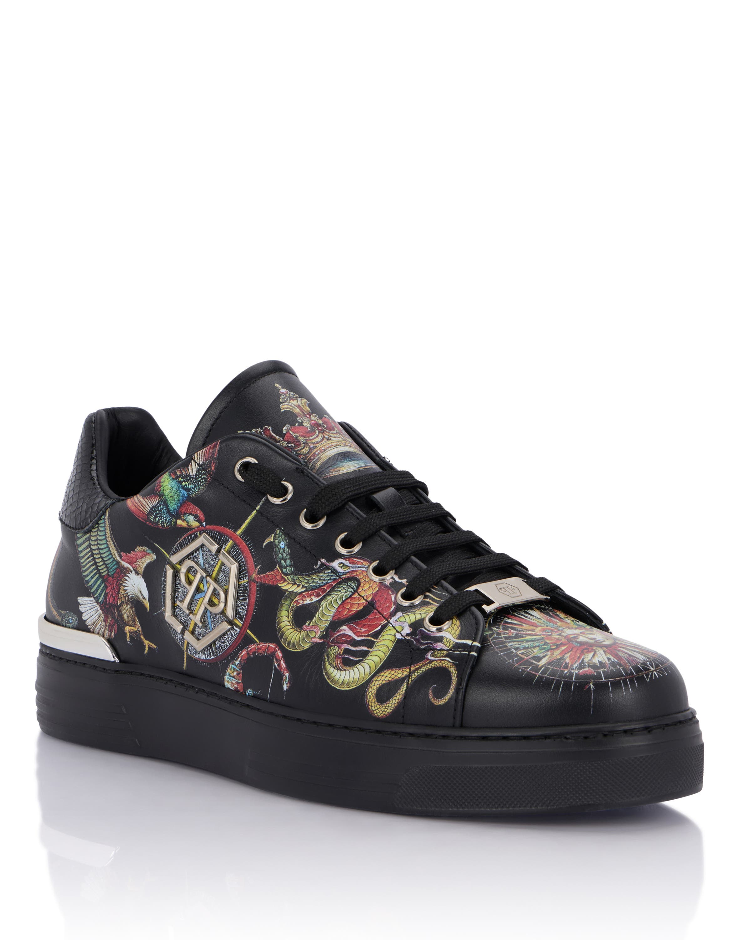 Printed Low-Top Sneakers Unisex, Main, color, black