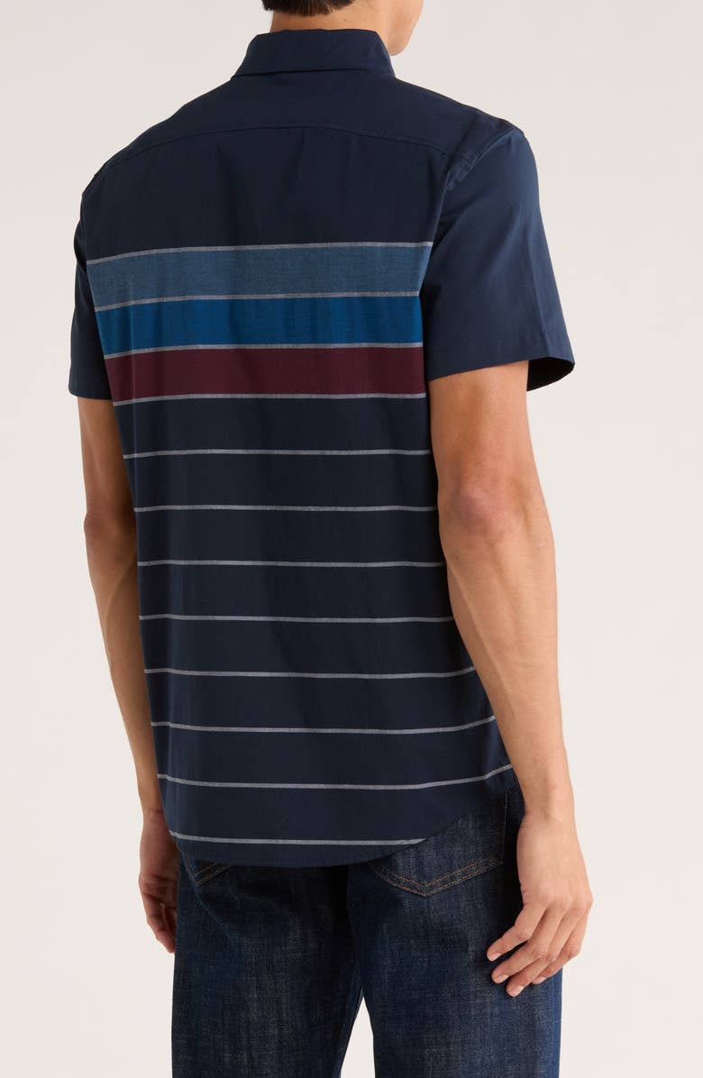 Original Penguin Short Sleeve Stretch Poplin Button-Up Shirt, Alternate, color, Dark Sapphire