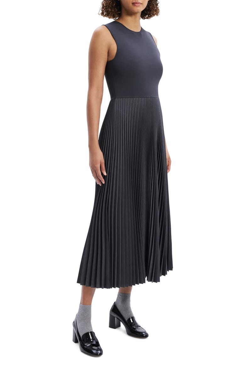 Pleated Mixed Media Midi Dress, Alternate, color, CHARCOAL MELANGE - A08