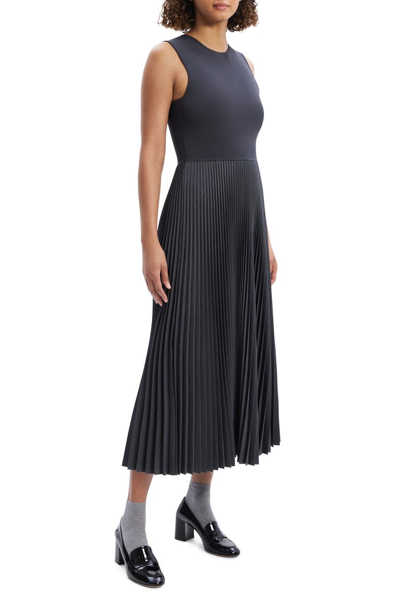 Theory Pleated Mixed Media Midi Dress, Alternate, color, 