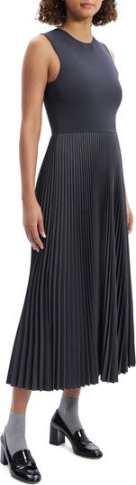 Pleated Mixed Media Midi Dress