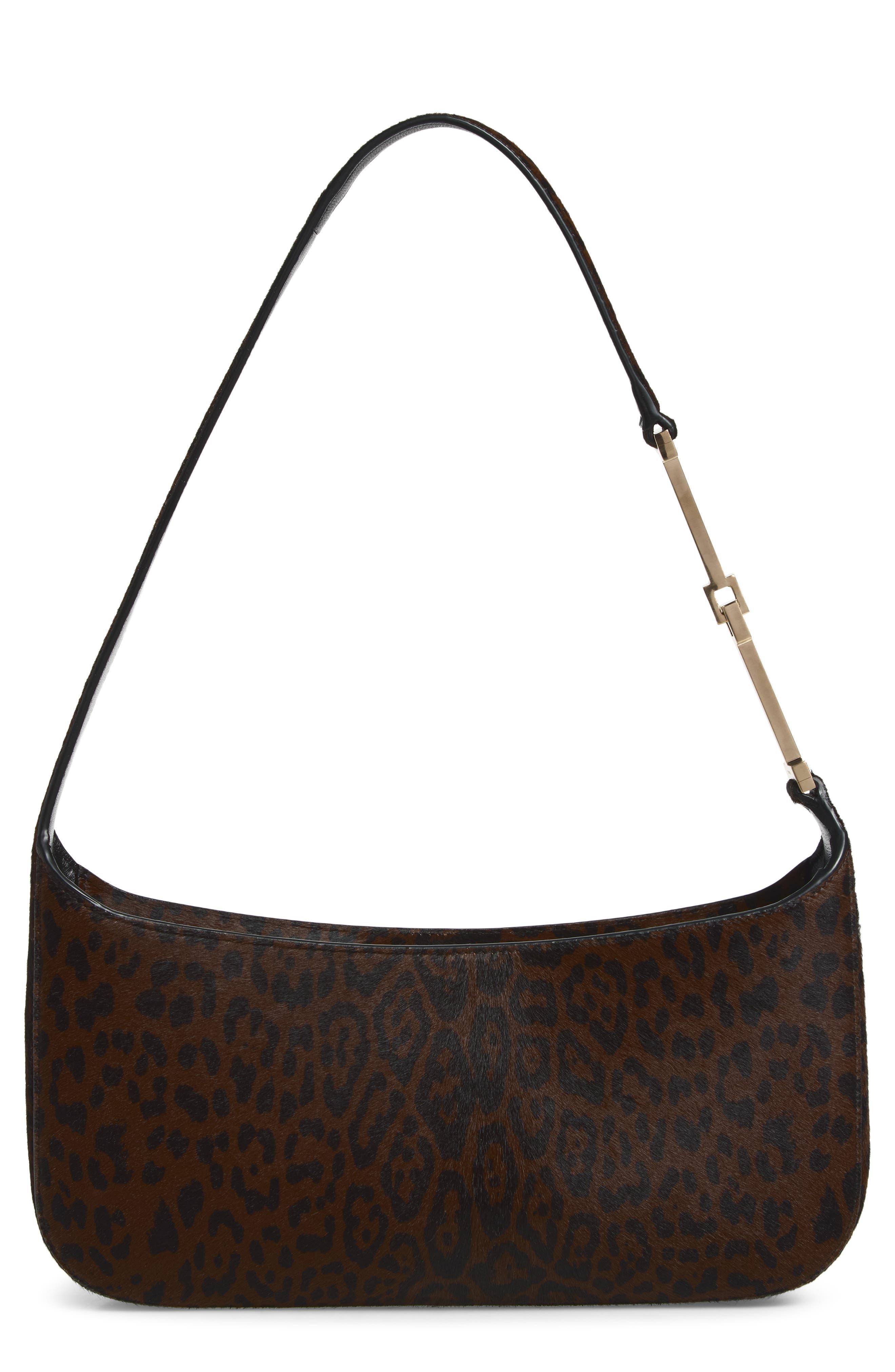 Small Arc Leopard Print Calf Hair Shoulder Bag, Main, color, BROWN/ BLACK