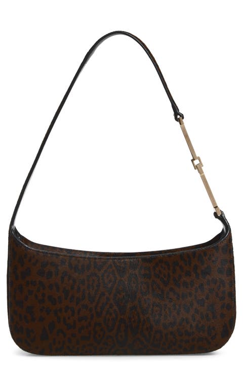 Small Arc Leopard Print Calf Hair Shoulder Bag