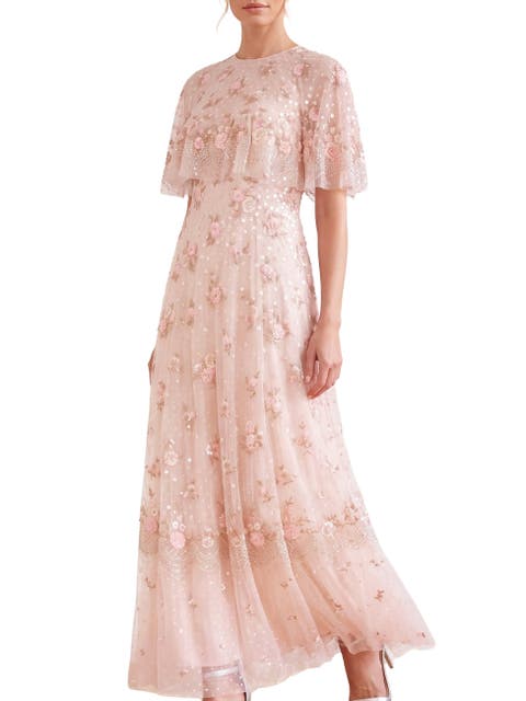 Henrietta Embroidered Scallop Cape Dress