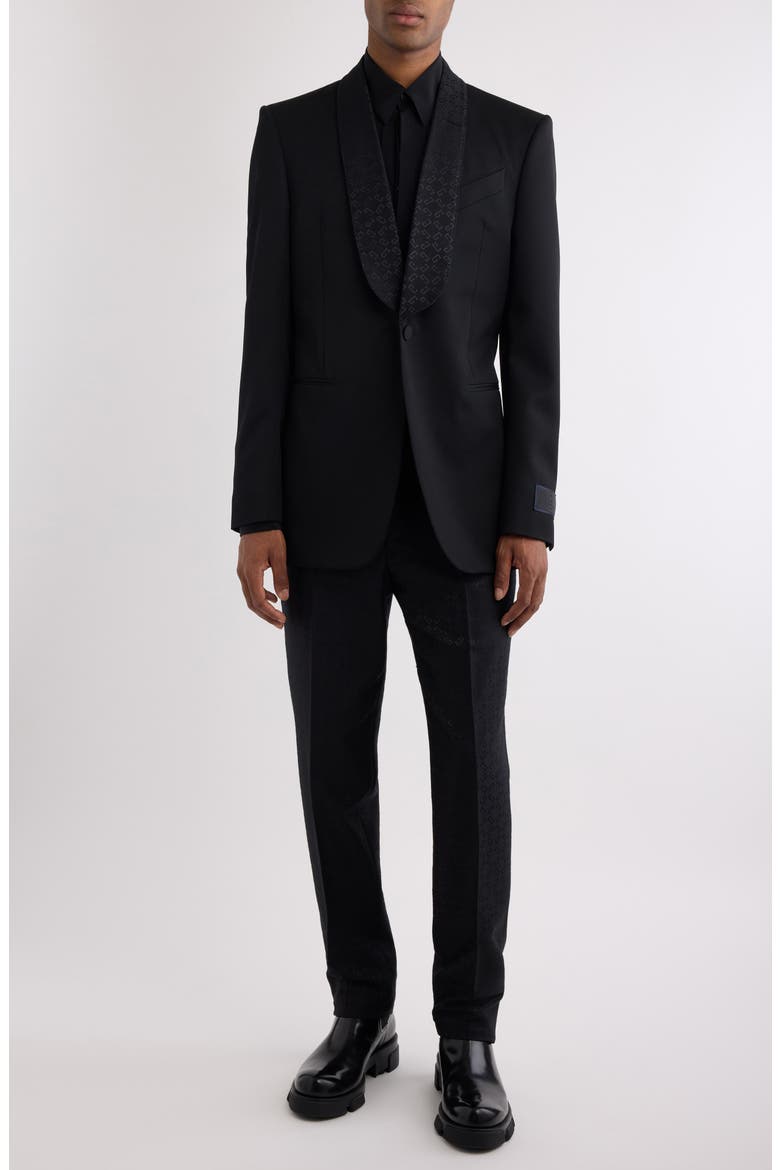 Fitted Monogram Shawl Collar Wool Blazer, Alternate, color, 001-BLACK
