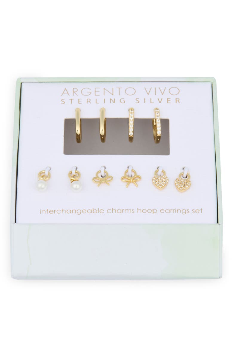 Argento Vivo Sterling Silver Mixed CZ Charms & 2-Pack Huggie Hoop Earrings, Main, color, Gold