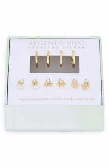Argento Vivo Sterling Silver Mixed CZ Charms & 2-Pack Huggie Hoop Earrings
