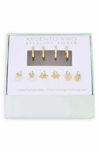 Argento Vivo Sterling Silver Mixed CZ Charms & 2-Pack Huggie Hoop Earrings
