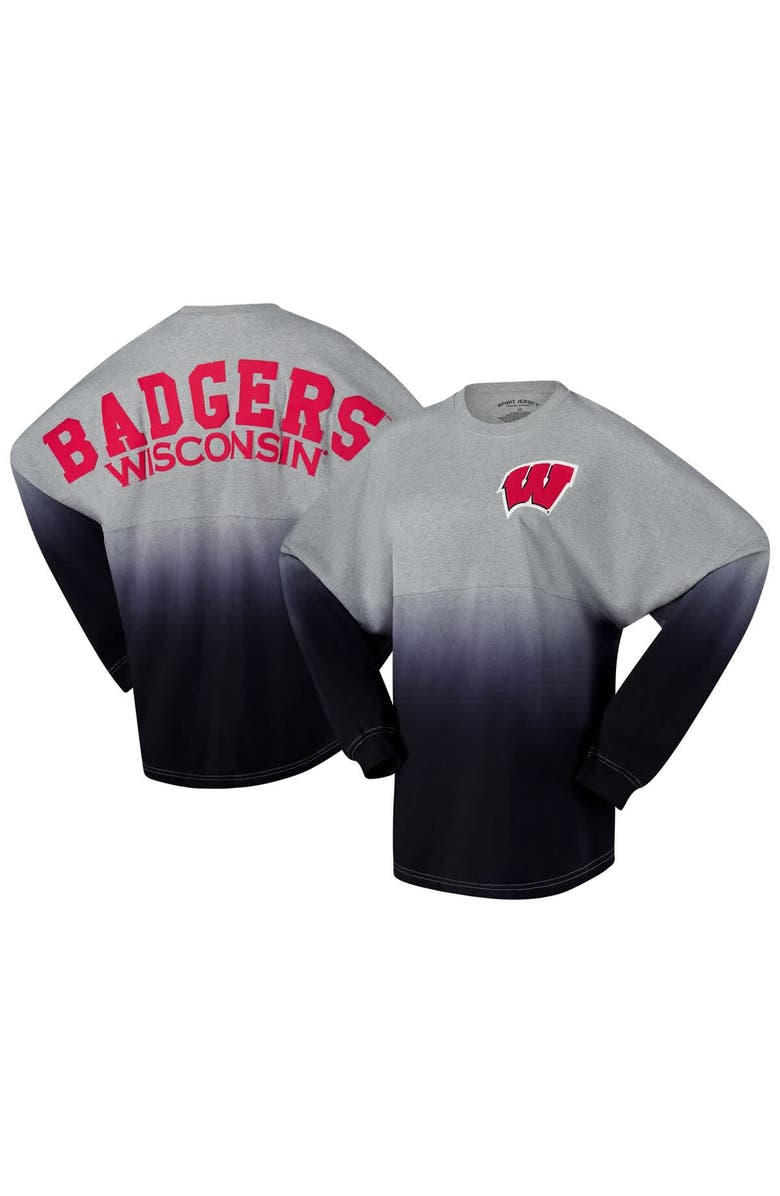 SPIRIT JERSEY Unisex Spirit Jersey Red/Gray Wisconsin Badgers Ombre Long Sleeve T-Shirt, Main, color, Red