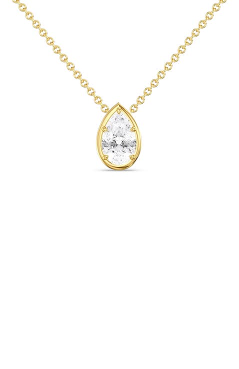 Gold Frame Pear Lab Diamond Pendant Necklace in 14K