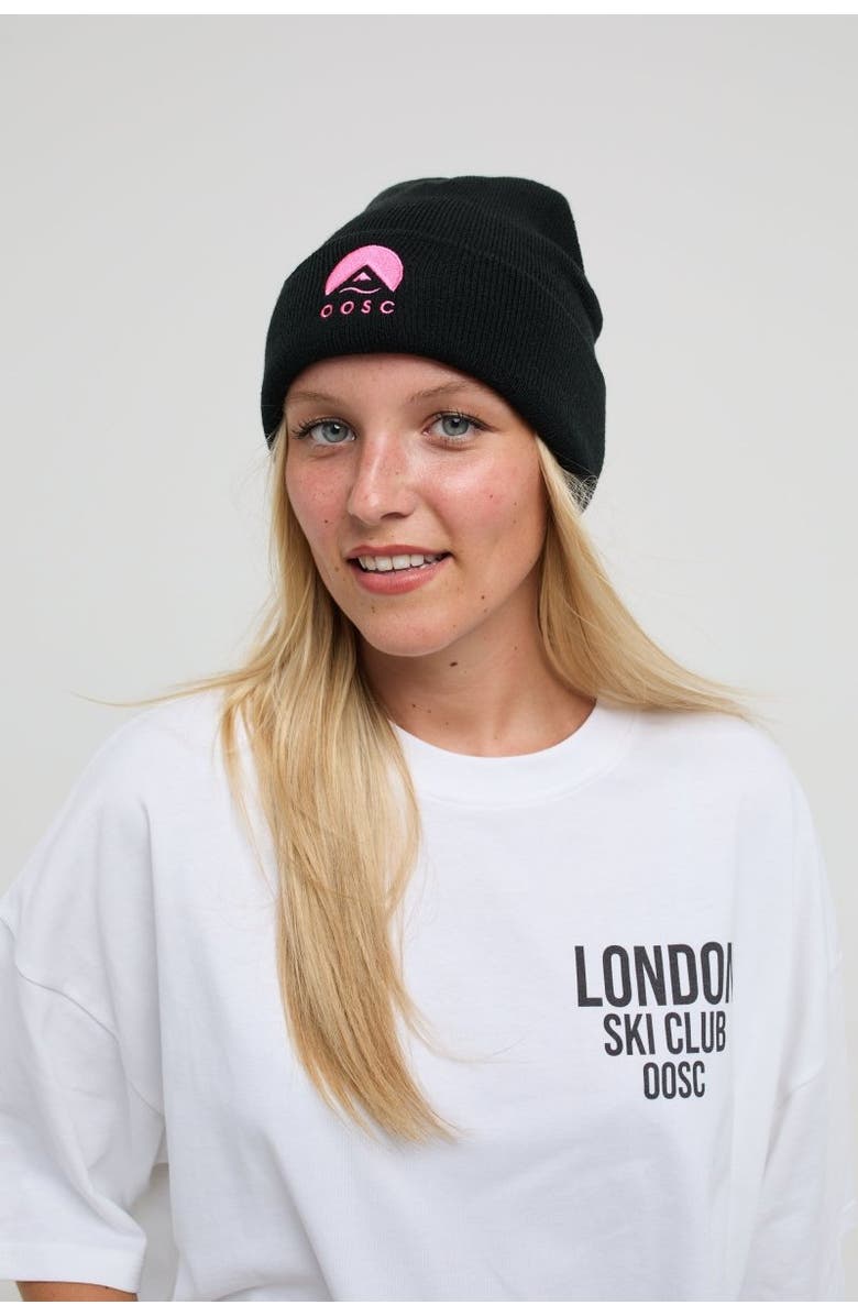 OOSC Classique Beanie - Black with Pink Logo, Main, color, Black With Pink Logo