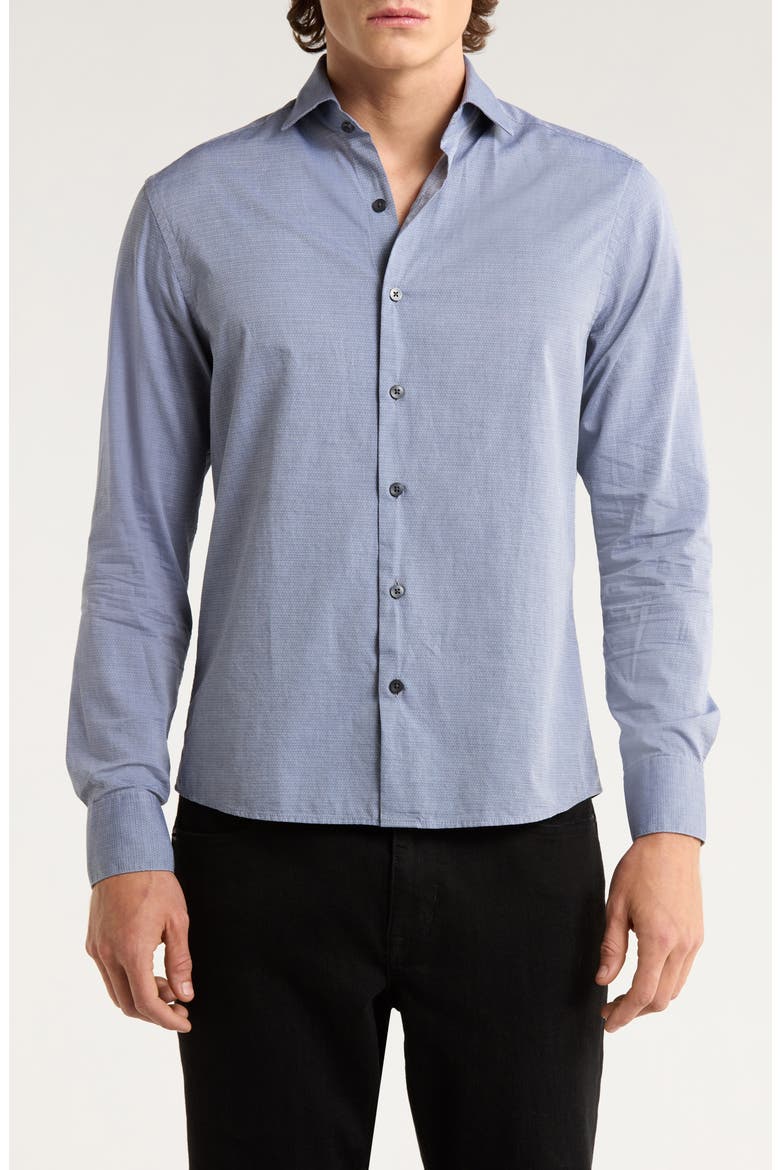 Zigler Two Tone Cotton Jacquard Twill Button-Up Shirt, Main, color, GREY