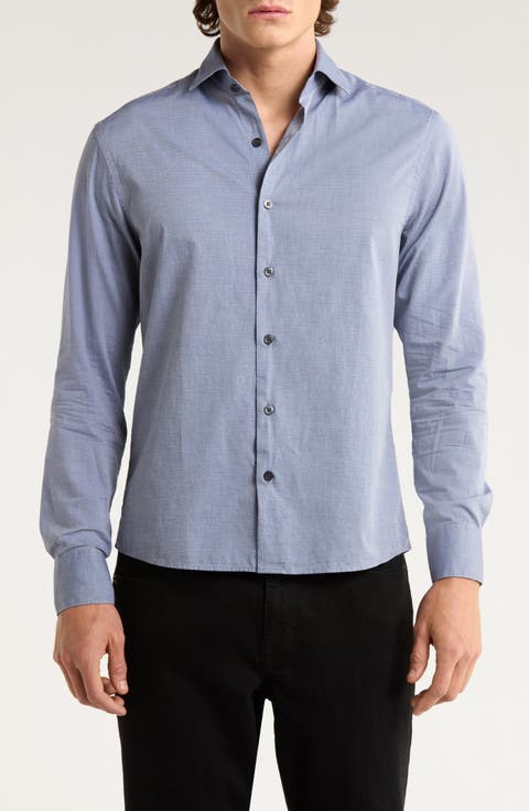 Zigler Two Tone Cotton Jacquard Twill Button-Up Shirt
