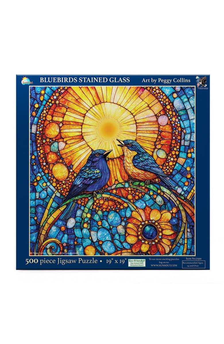 Sunsout Bluebirds Stained Glass 500 piece Jigsaw Puzzle for Adults, Alternate, color, Multicolor