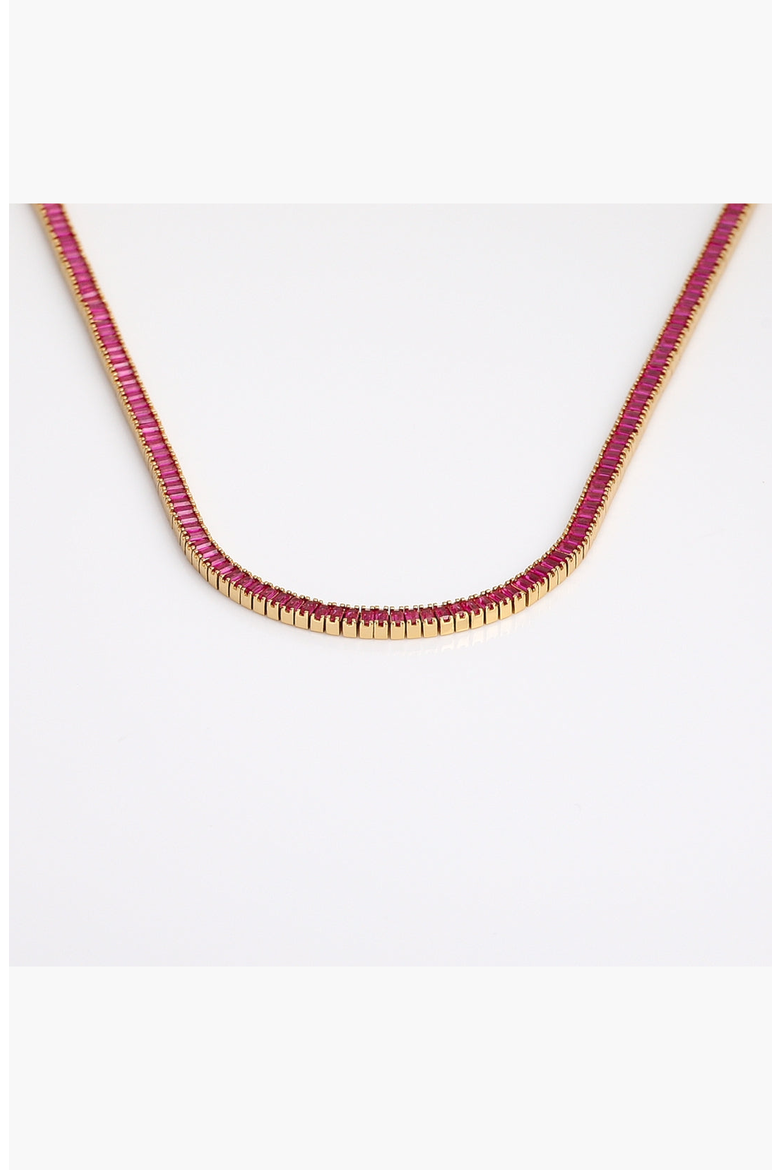 Lab Grown Red Ruby Baguette Tennis Necklace, Alternate, color, Yellow Gold Vermeil