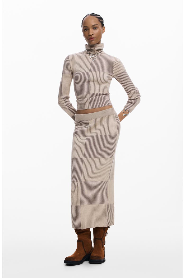 Check Rib Turtleneck Sweater, Alternate, color, BROWN