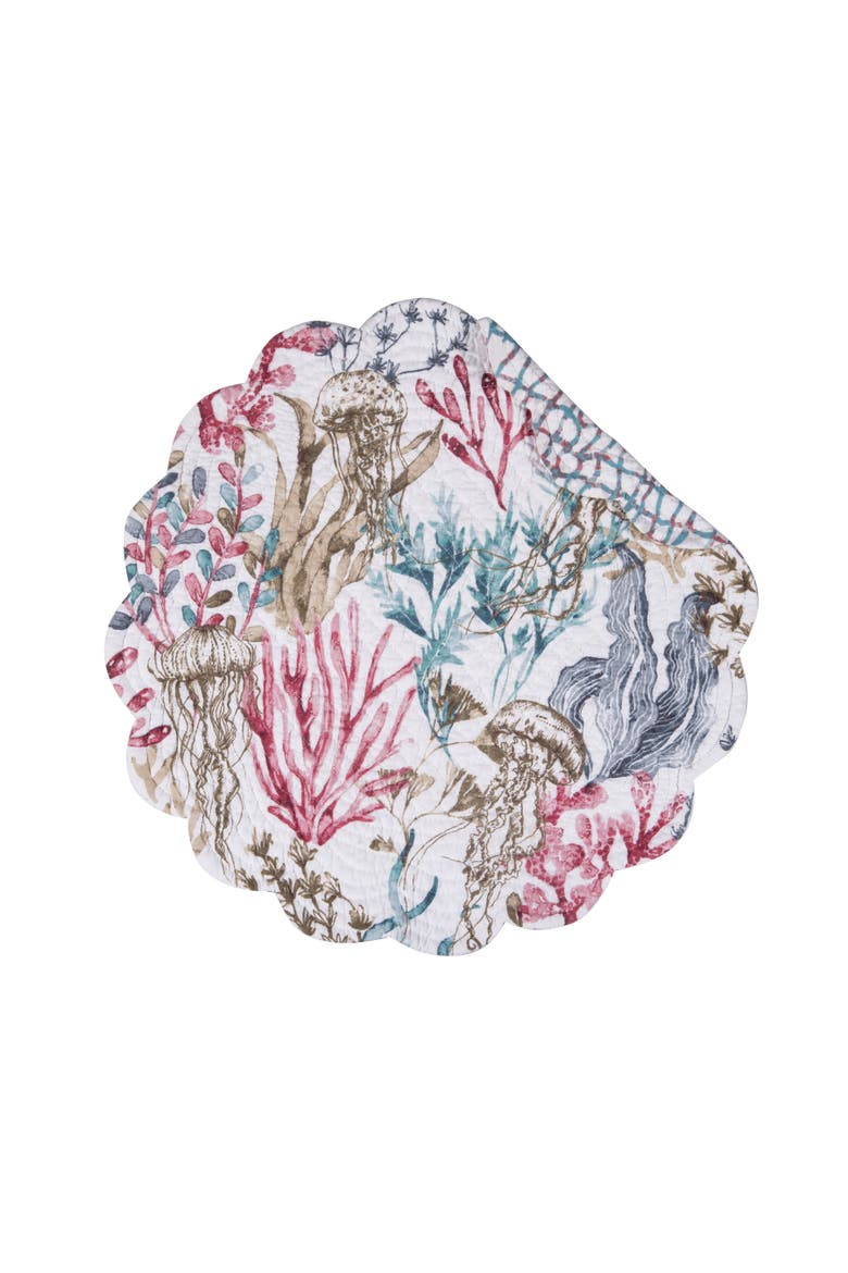 Delphina Reef Round Cotton Placemat Machine Washable Set of 6, Alternate, color, White