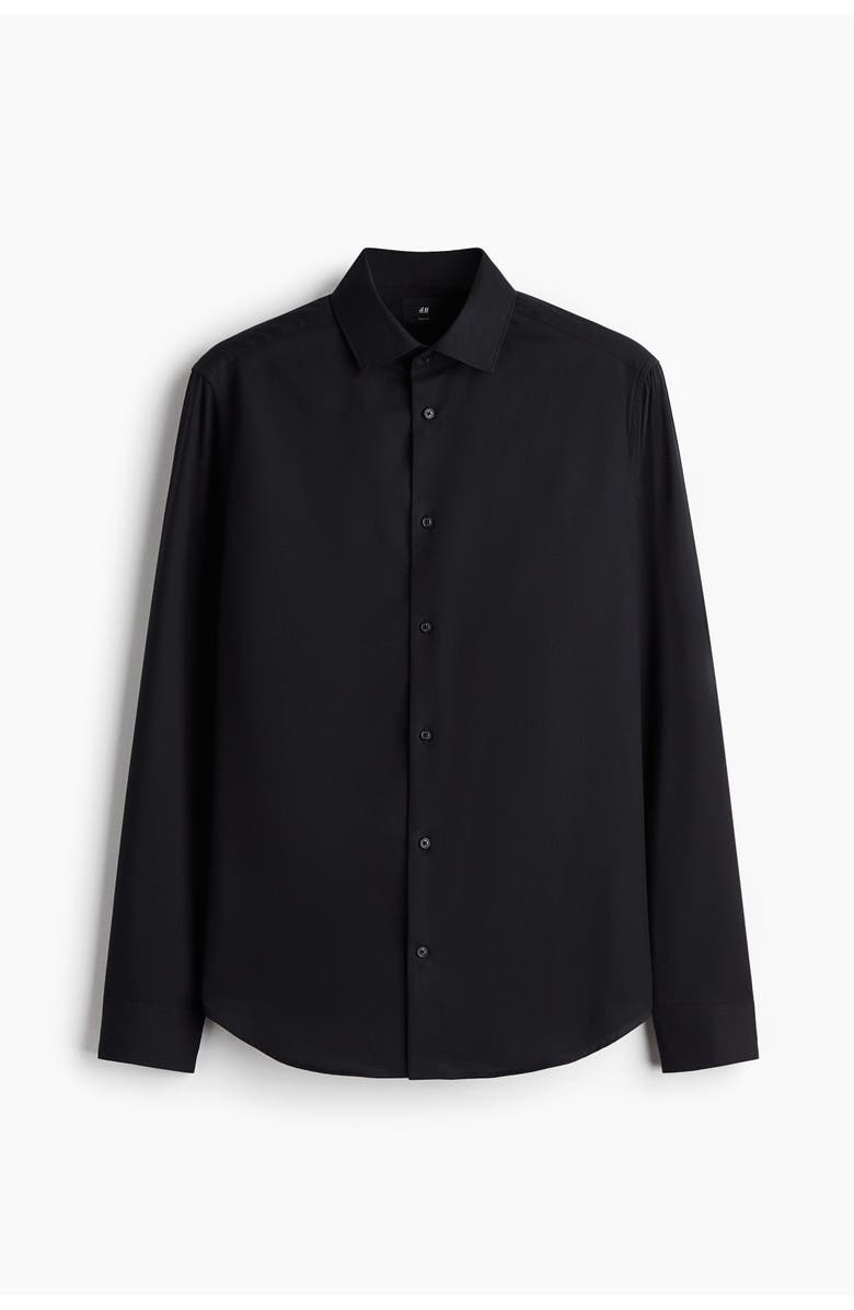 H&M Slim Fit Cotton Shirt, Main, color, Black