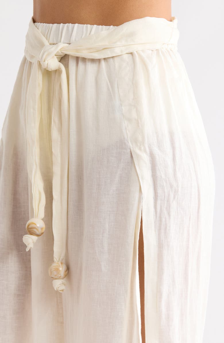 Elan Tie Side Linen Cover-Up Pants, Alternate, color, White