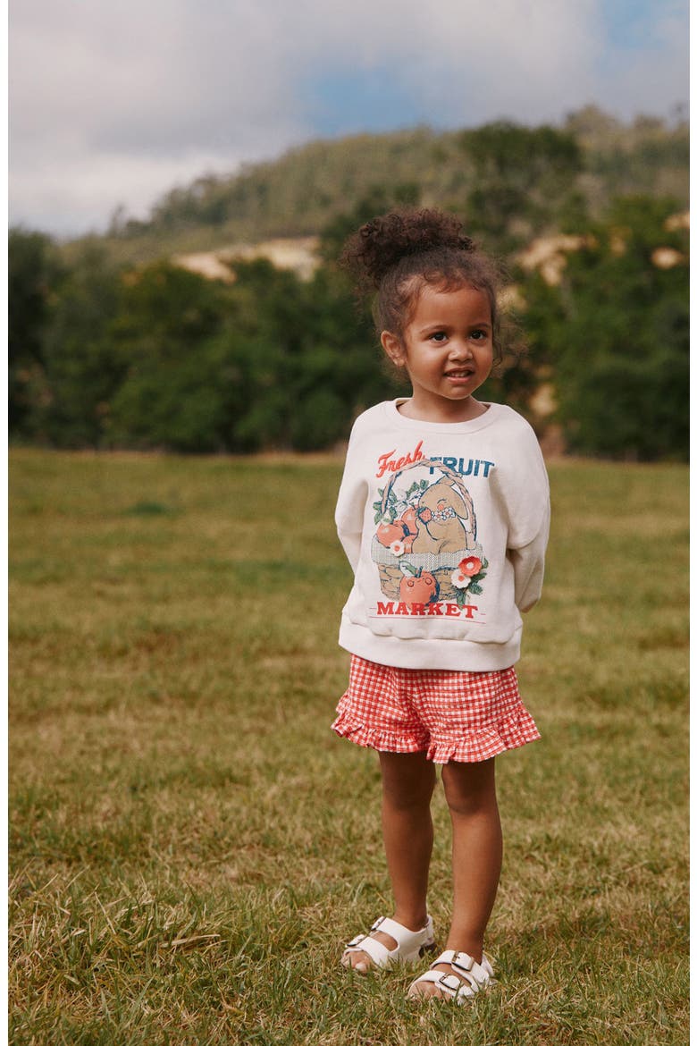 Kids' Fruit Sweatshirt & Frill Shorts Set, Alternate, color, CREAM