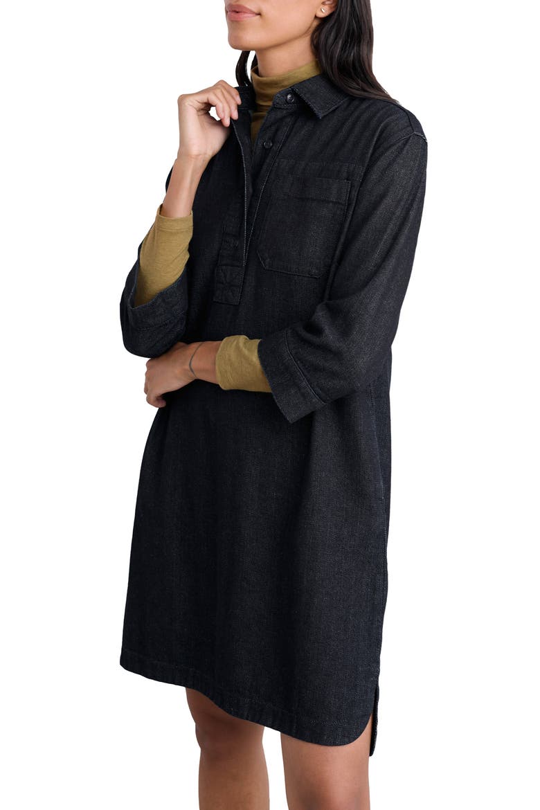 Guidebook Organic Cotton & Linen Denim Shirtdress, Alternate, color, DARK WASH