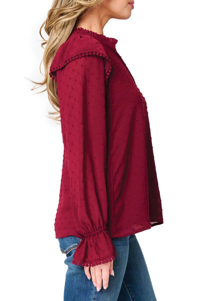 Holly Swiss Dot Ruffle Top, Alternate, color, WINE