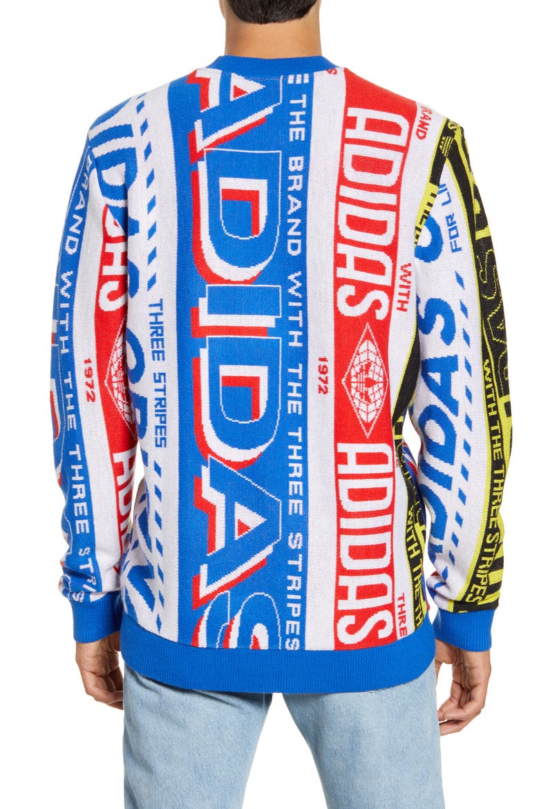 Intarsia Knit Logo Graphics Crewneck Sweater, Alternate, color, MULTICOLOR