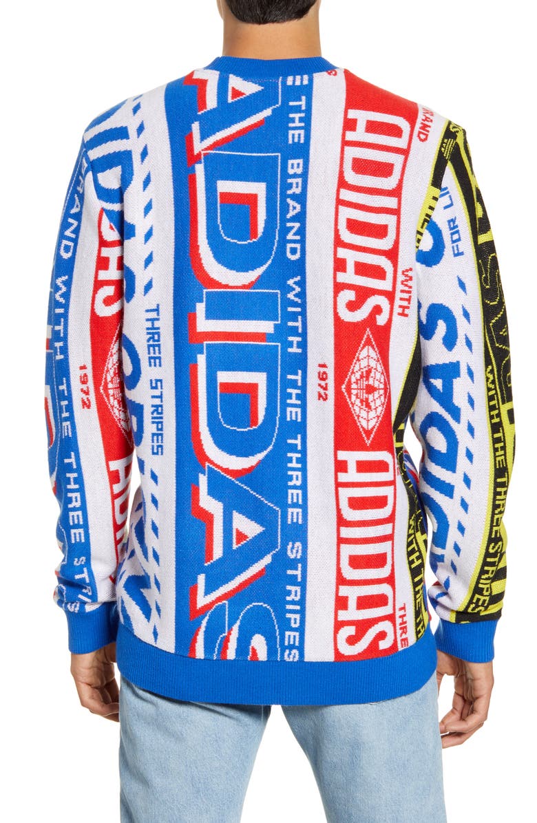 adidas Originals Intarsia Knit Logo Graphics Crewneck Sweater, Alternate, color,