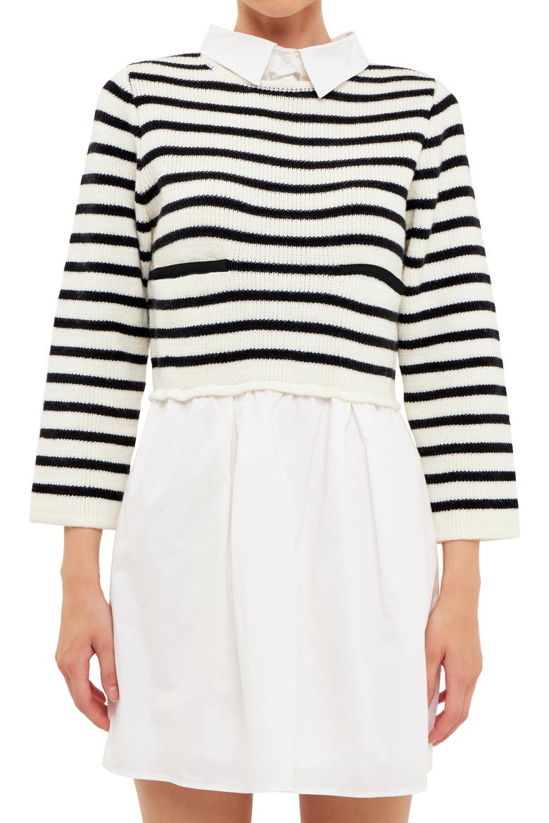 Stripe Mixed Media Dress, Alternate, color, BLACK/ CREAM