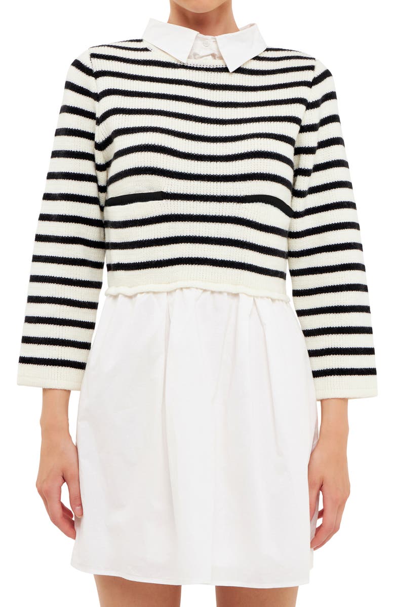 English Factory Stripe Mixed Media Dress, Alternate, color,