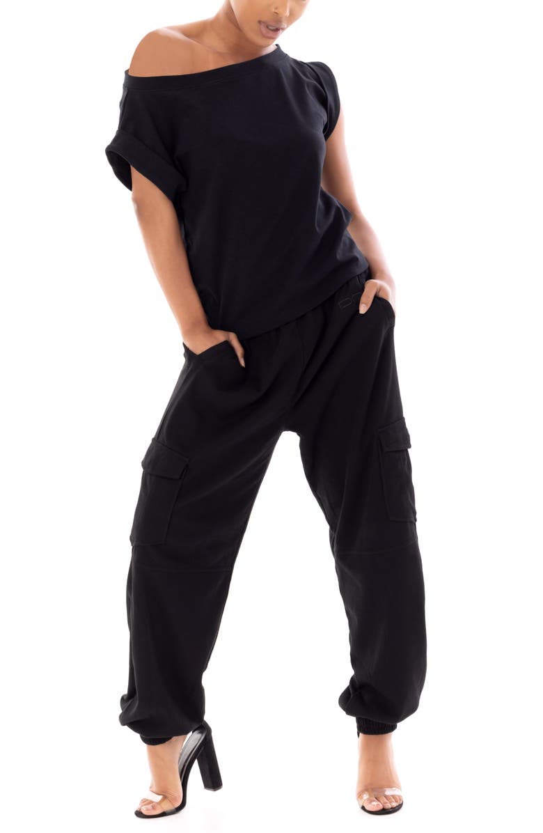 Dai Moda Femi One-Shoulder Top, Alternate, color, Black