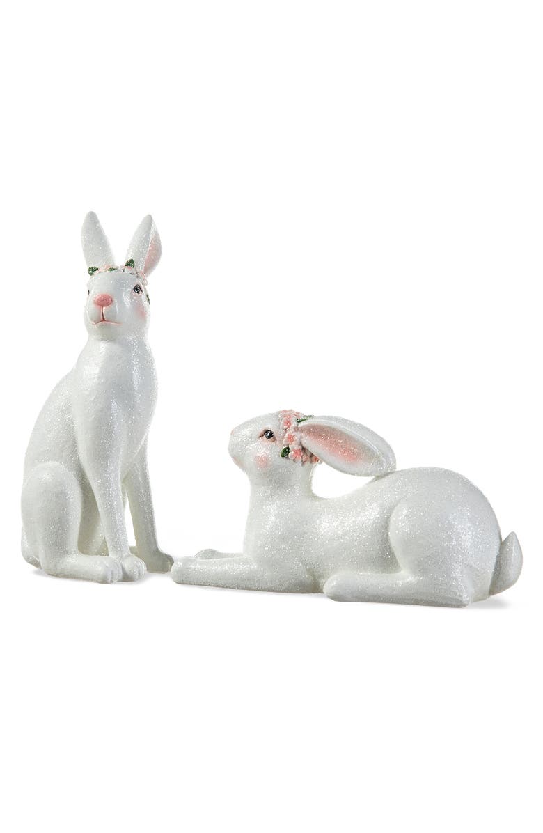 Glitzhome Set of 2 Easter Resin Bunny Table Decor, Main, color, White