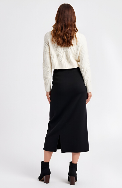 Modenaire Soft Stretch Knit Midi Skirt In Black
