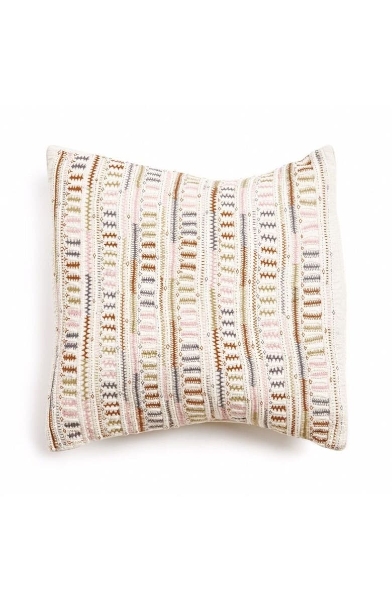 Studio Variously Dahli Coral Hand Woven Hand Embroidered Multicolor White Artisanal Pillow - Cover Only, Main, color, White/Coral