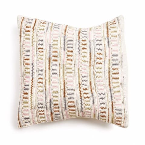 Dahli Coral Hand Woven Hand Embroidered Multicolor White Artisanal Pillow - Cover Only
