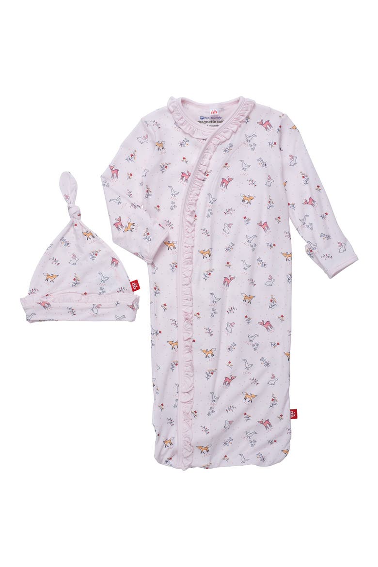 Woodsy Tale Ruffle Magnetic Sleep Gown & Hat Set, Main, color, WOODSY TALE GRL