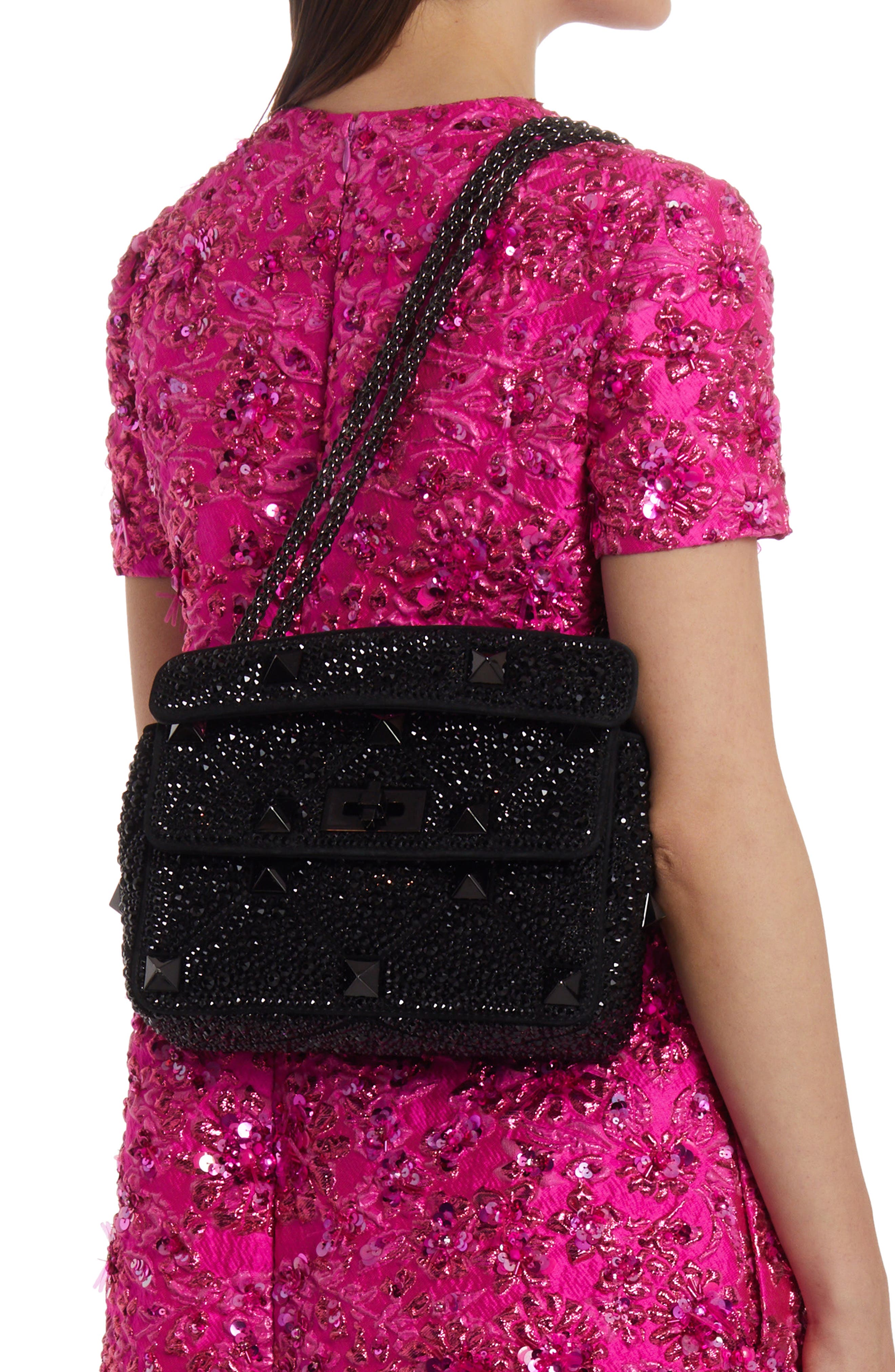 Valentino Garavani Medium Roman Stud Matelassé Leather Shoulder Bag, Alternate, color, 