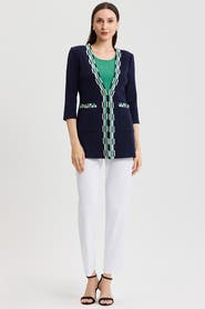 Ming Wang Heritage Checkered Trim Soft Knit Jacket