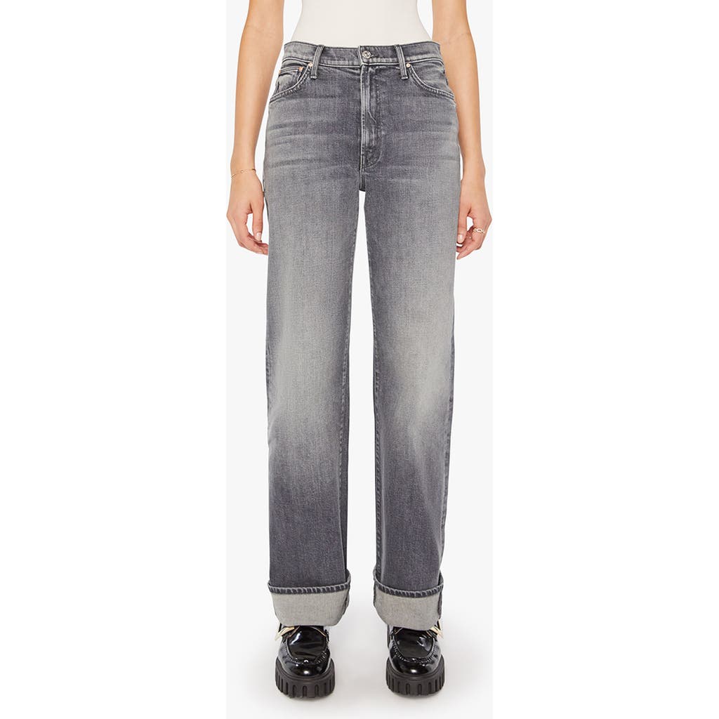 Mother The Dodger Skimp High Waist Cuffed Hem Wide Leg Jeans In Gray