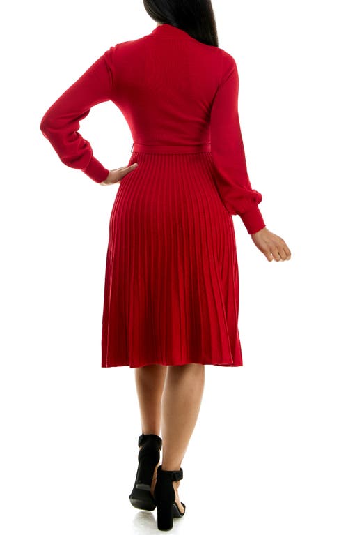 Nina Leonard Mock Neck Long Sleeve Midi Sweater Dress In Red