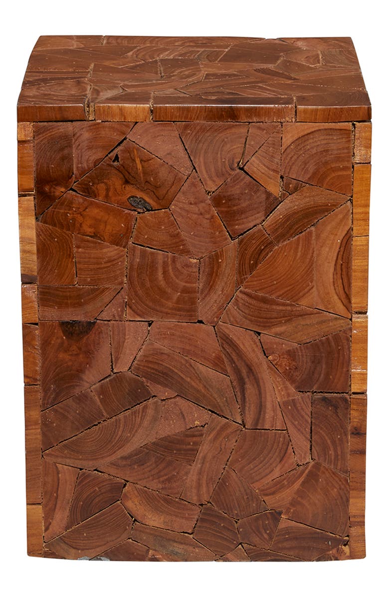 GINGER BIRCH STUDIO Brown Teakwood Contemporary Accent Table with Mosaic Design, Alternate, color, 