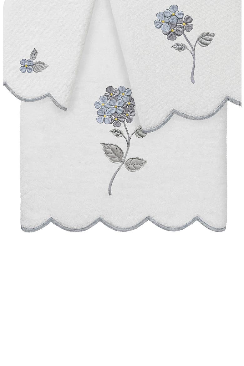 Hydea Scalloped 3-Piece Embellished Towel Set, Alternate, color, WHITE/ GRAY