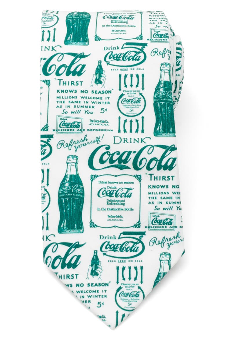 Coca-Cola® Green Bottle Cotton Tie, Main, color, WHITE