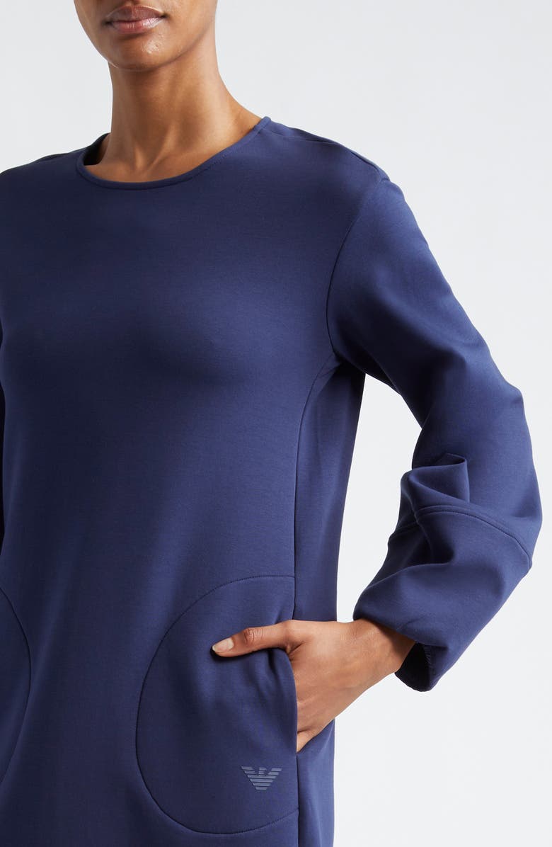 Emporio Armani Long Sleeve Cotton Blend Double Jersey Dress, Alternate, color, 